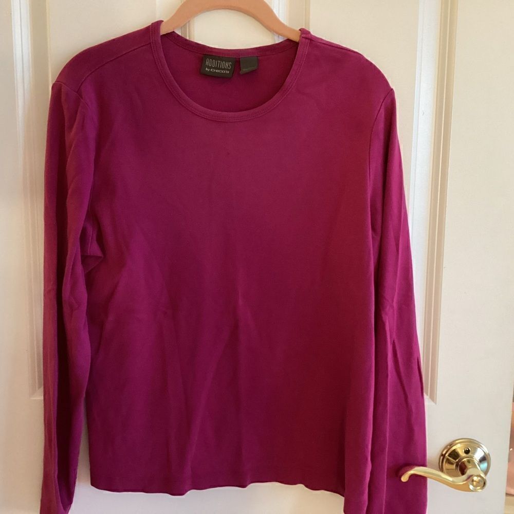 NWOT. Additions by Chico’s Women’s Size Medium (Chico 2)  L/S Cotton Tee Fuchsia